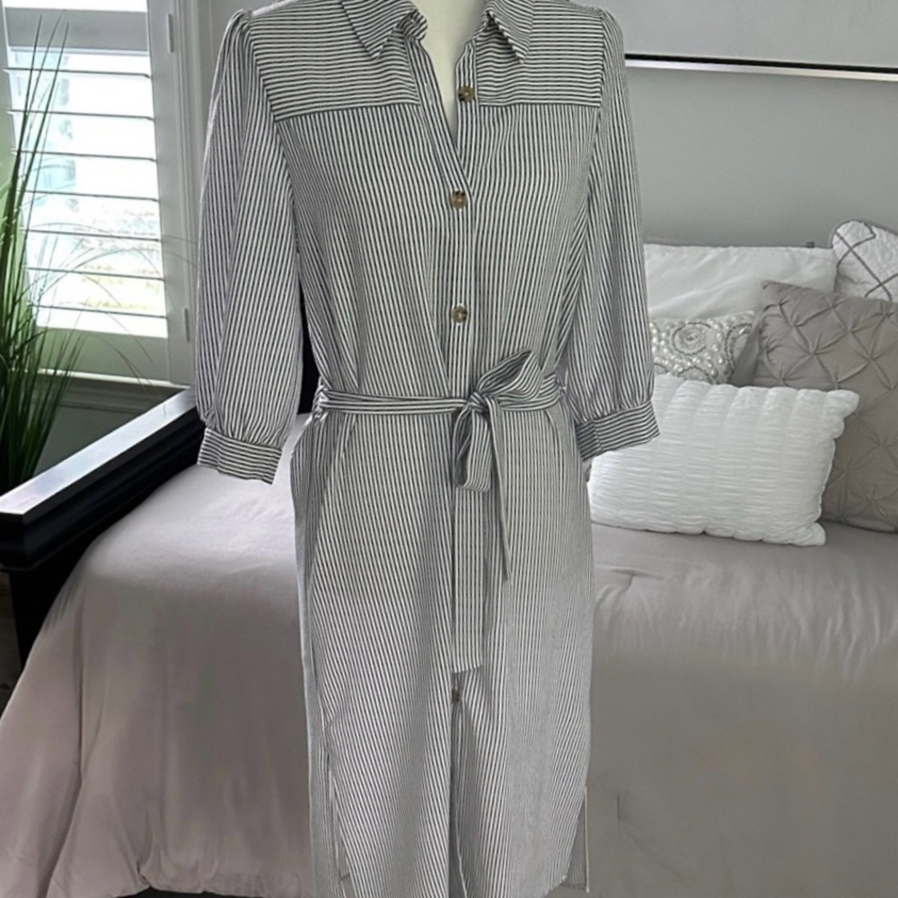 Striped Gray and White Shirt Dress